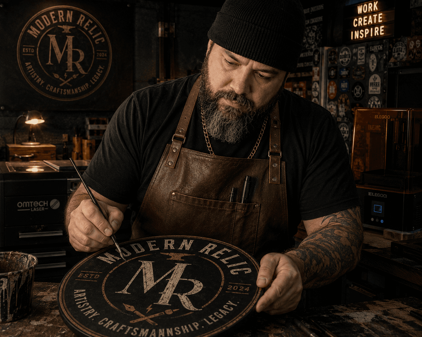 Alex Lawrence working in the Modern Relic workshop